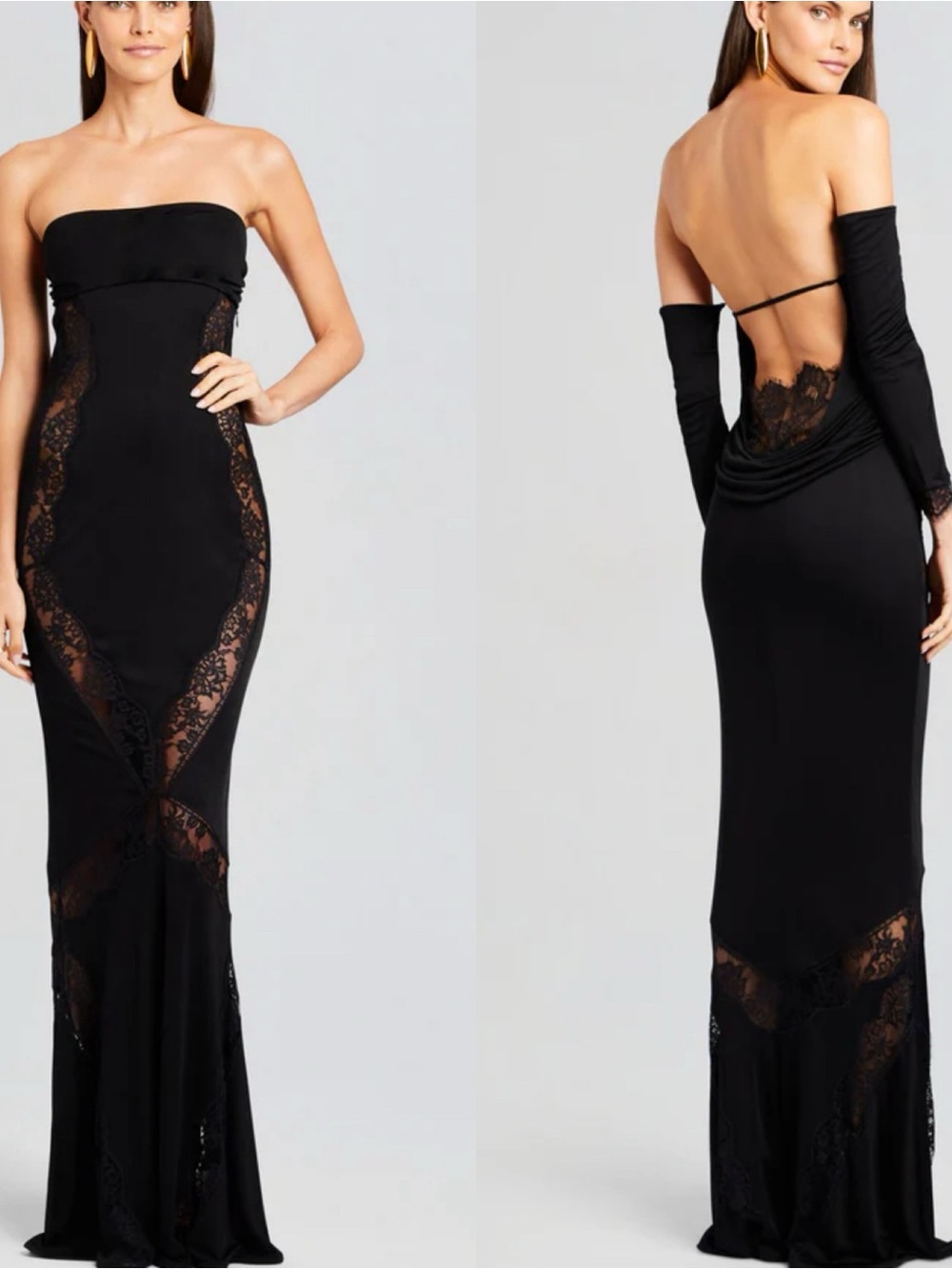 Retrofete Chandler Sheer Lace Strapless Black Maxi Dress Size XSmall